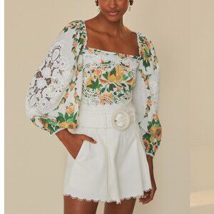 Nwot FARM Rio papaya salad 100%  cotton  Lace Blouse S